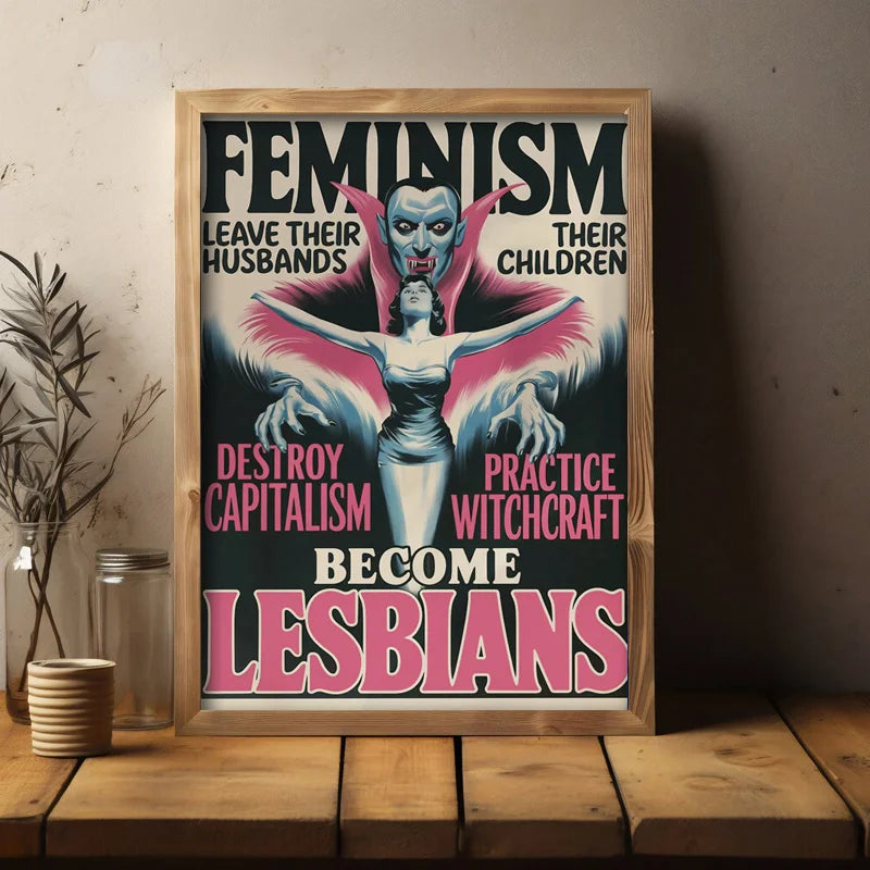 Retro Feminist Comic-Style Canvas Poster - "LESbianism Vs. Witchcraft" Wall Art Decor for Bedroom,Living Room,Office, Cafe, Bar