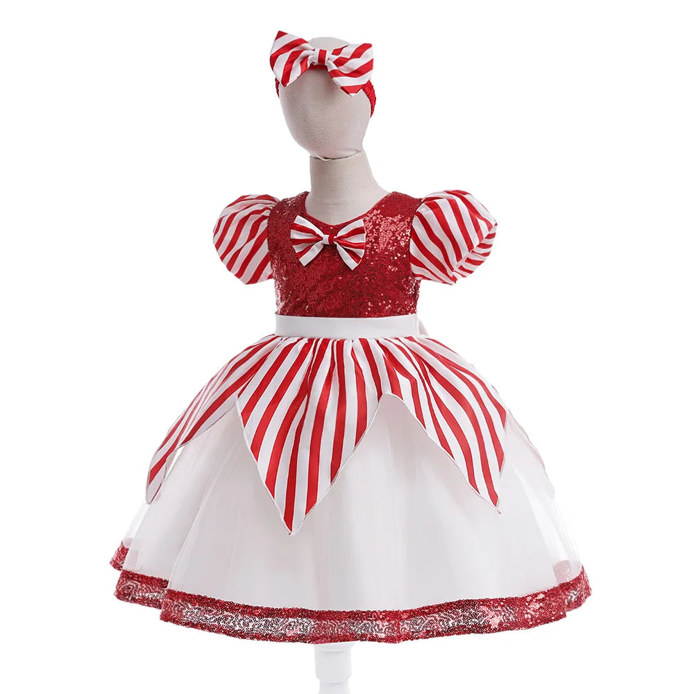 2024 Christmas Costume For Kids Girls Cartoon Santa Claus Snowflake Party Dresses Princess Dress Children Cosplay Xmas Vestidos