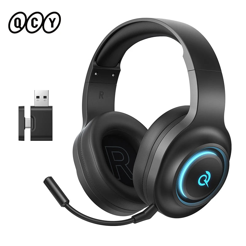 QCY Heroad V200 Gaming Over Ear Headphone Wireless Bluetooth 6.0 with Mic 50mm Driver 7.1 Surround Sound Dynamic EQ RGB Headset
