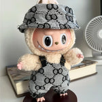 17cm For Labubu Doll Clothing Skirt Bowhair Accessory Set Retro Bib Pants Clothes Luxury Messenger Bag Shoes Set Sitting Party