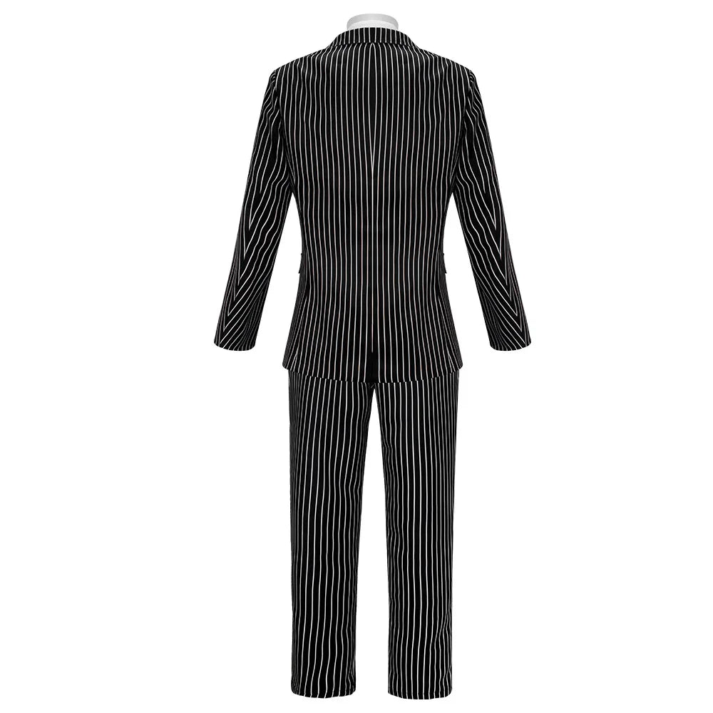 Wednesday The Addams Family Gomez Addams Cosplay Costume Black Striped Blazer Pants Vest Shirt Tie Set Halloween Carnival Outfit