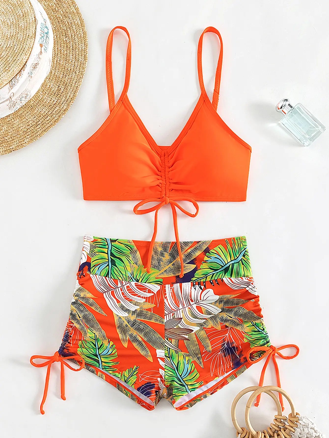 2025 High Waist Drawstring Front Bikini Set – Women's Swimsuit Swimwear Beachwear