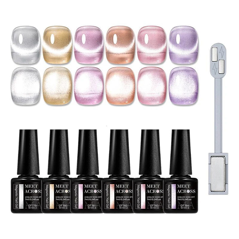 7pc Cat Magnetic Nail Gel Polish Set Long Lasting Glitter Nail Supplies Soak Off UV/LED Vernis Gel Kit for Manicure Design