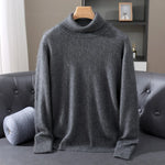 Autumn Winter Men's High Neck Pullover Knitted Sweater 100% Mink Cashmere Long Sleeved Loose Business Casual Warm Top New Styles