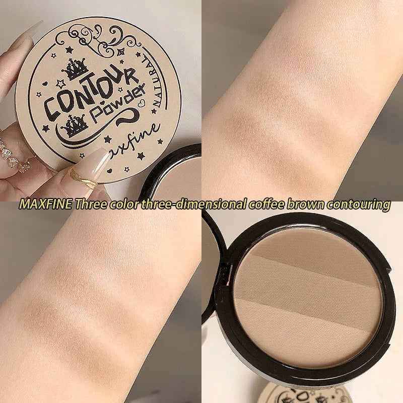 3in1 Three Colors Powder Tray Blush Contouring Waterproof Long Lasting Delicate Natural Face Makeup