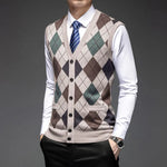 New Spring Autumn Men's Knit Smart Casual Vests Fashion Patchwork Sleeveless Slim Fit V-Neck Knitted Pullovers Men Sweater Vest