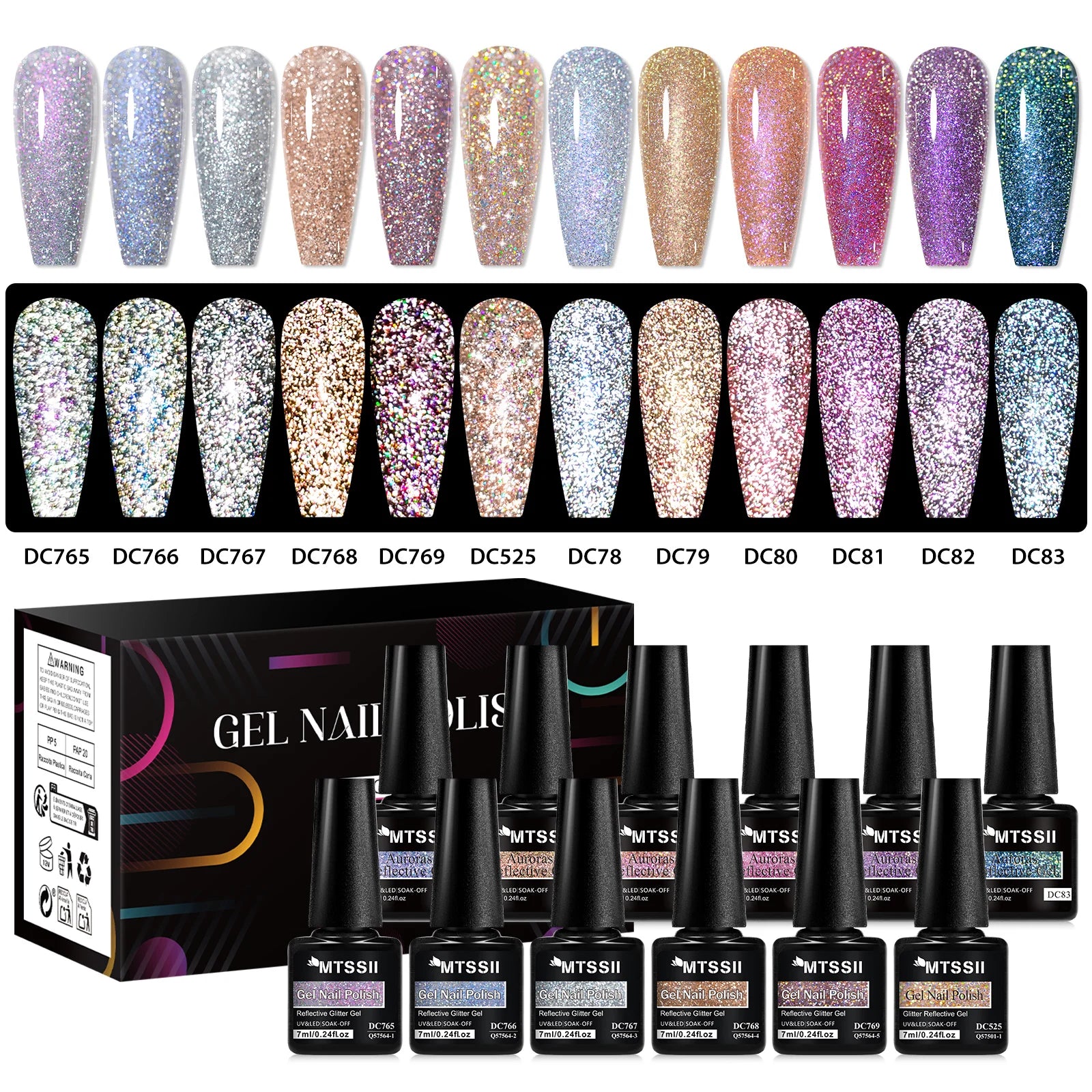 12pcs Glitter Gel Nail Polish Set Sparkling Glitter Semi Permanent Soak Off UV Gel Varnish Nail Manicure With Box Nail Supplies