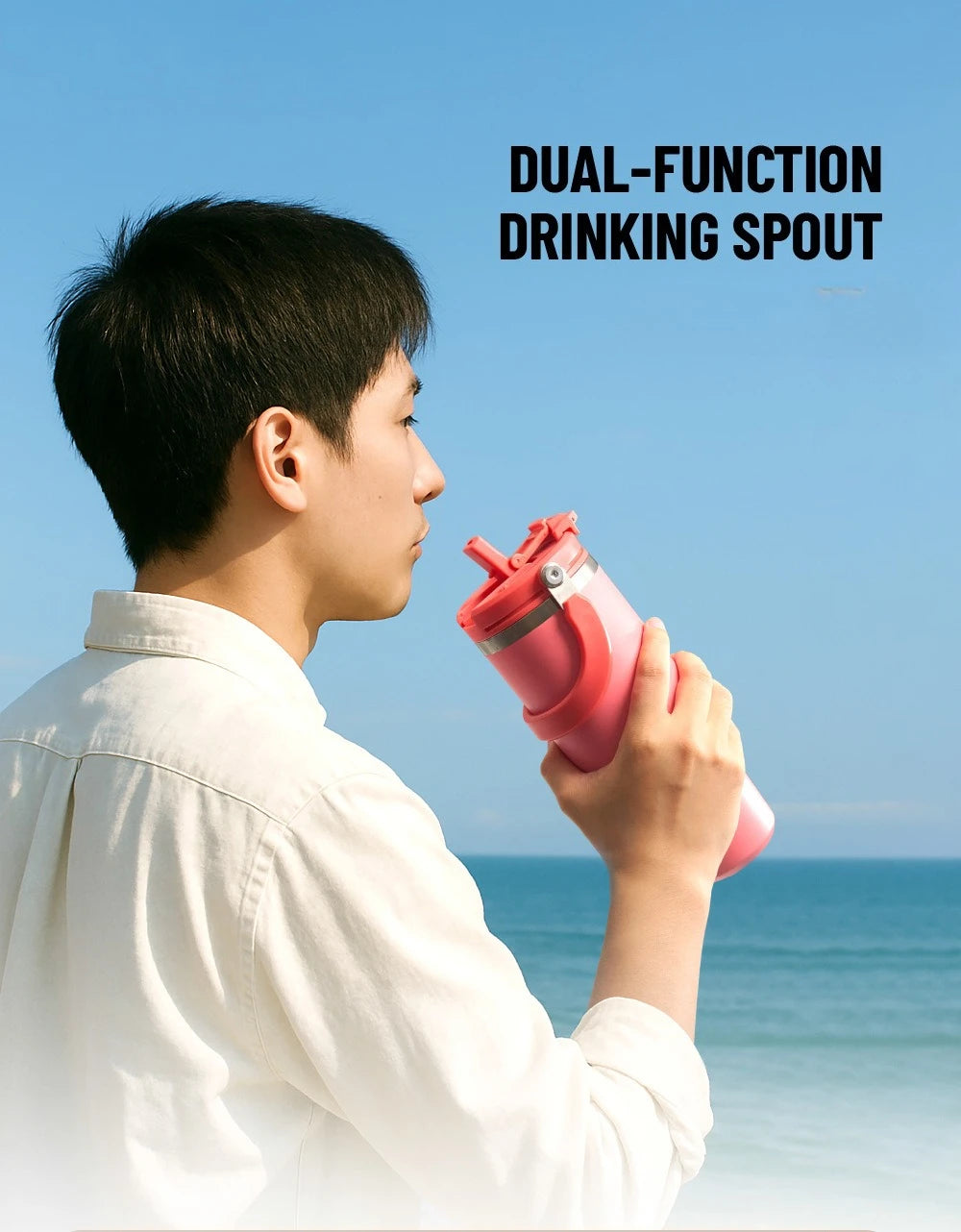 Tyeso Large-Capacity Vacuum Flasks Handle Vacuum Cup Dual-Drink Coffee Mug Stainless Steel Ice Cup Car Bottle Hot Cold Retention