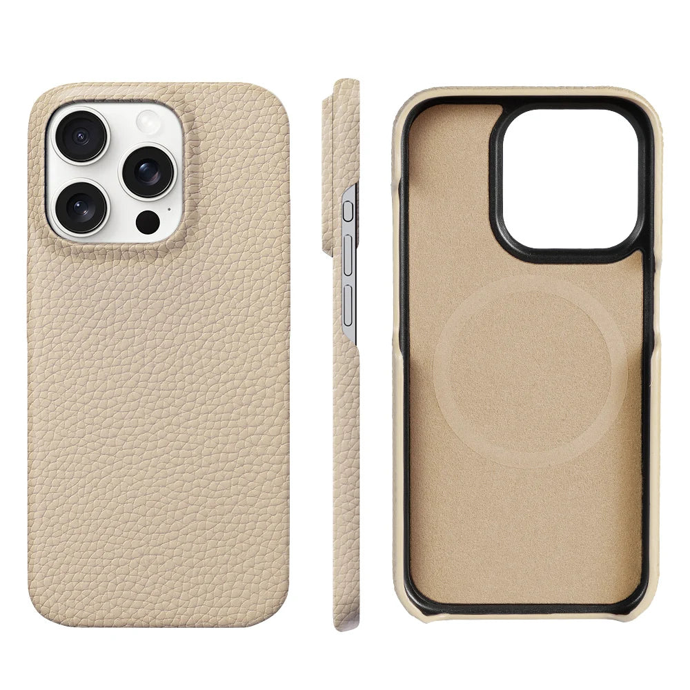 for Magsafe Case for iPhone 17 15 16 Pro Max Air 16Pro Natural Cowhide Lychee Leather Magnetic Protector Luxury Phone Back Cover