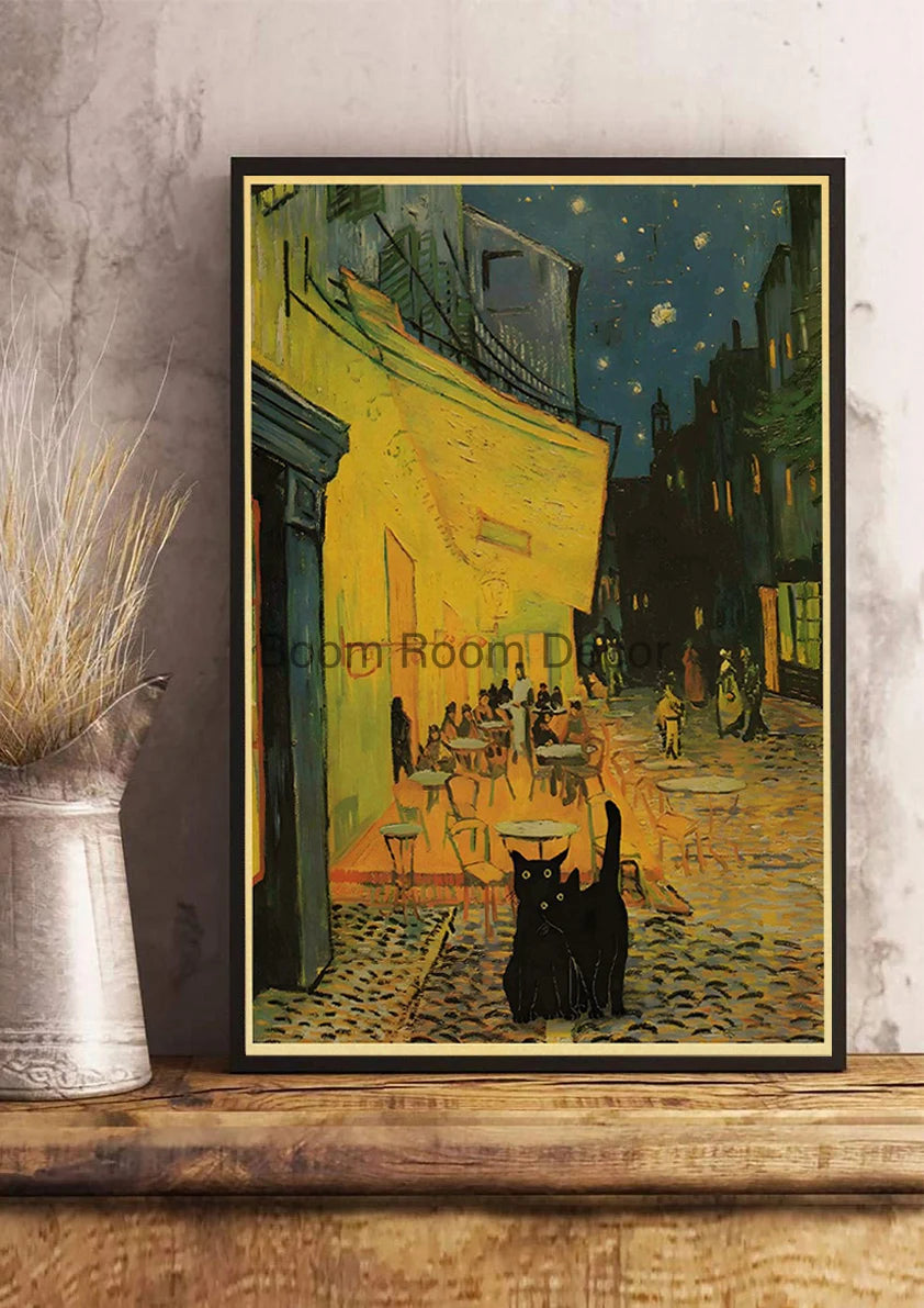 Digital Cats Cute Poster Kraft Paper Prints Modern DIY Funny Cartoon Room Painting Prints Art Picture Posters Living Room Decor