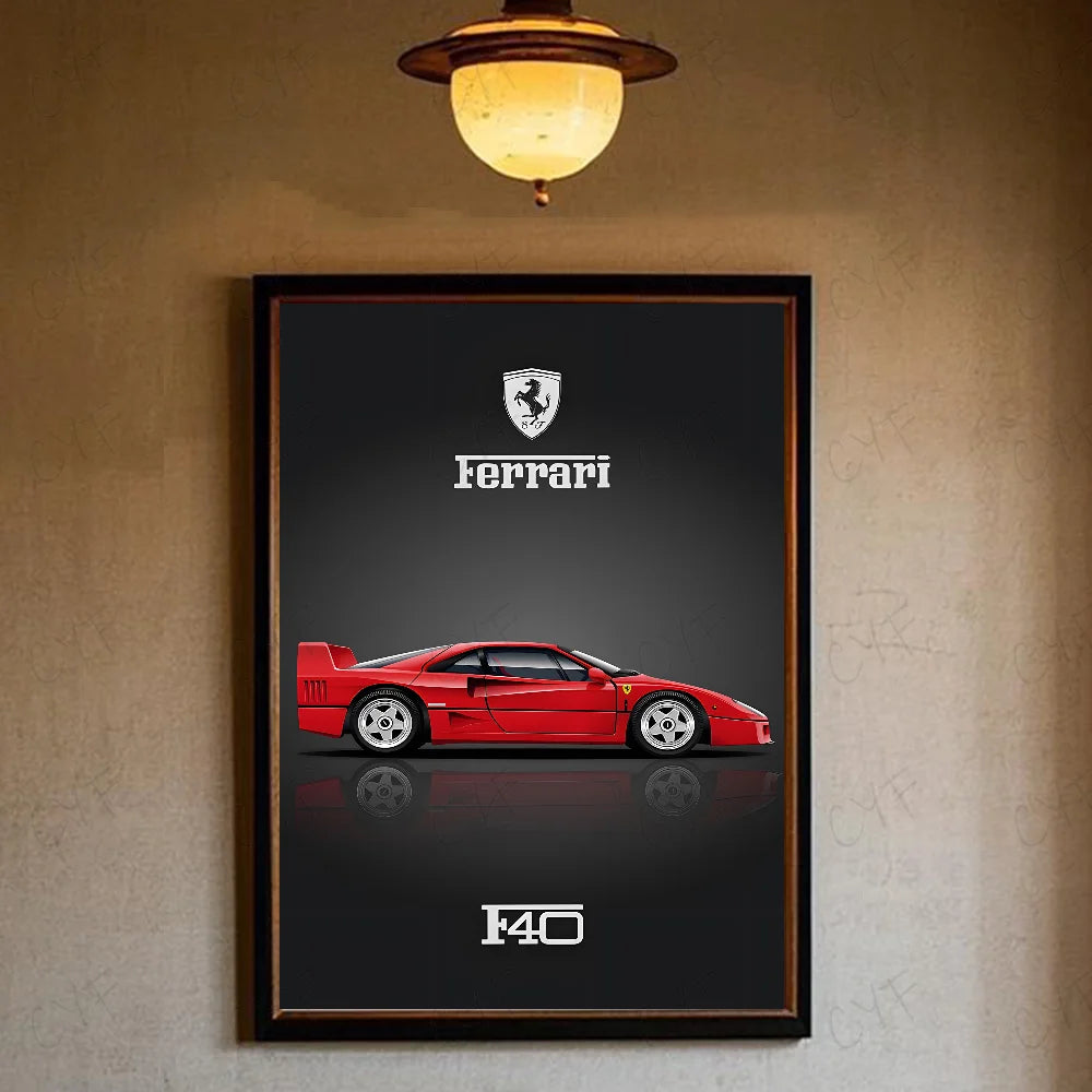 Luxury Classic Retro Red Super Sports Car F40 Art High-quality Printed Posters Homeliving room Wall Art Garage Room Decor