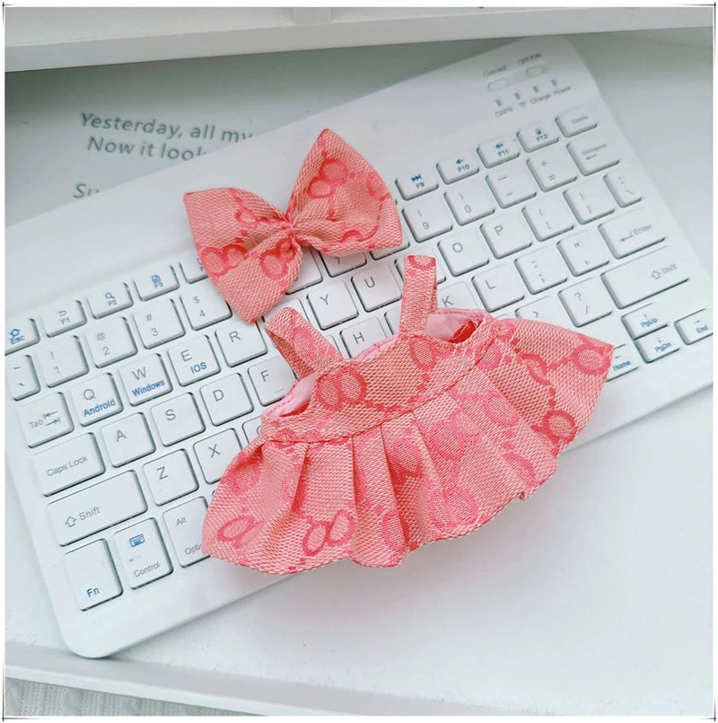 17cm For Labubu Doll Clothing Skirt Bowhair Accessory Set Retro Bib Pants Clothes Luxury Messenger Bag Shoes Set Sitting Party