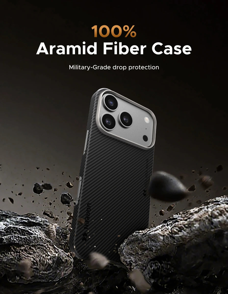 UGREEN Aramid Fiber Case for iPhone 17 Pro Max Aramid Fiber Thin Cover Military Protection Slim Hard Back Case Matte Black