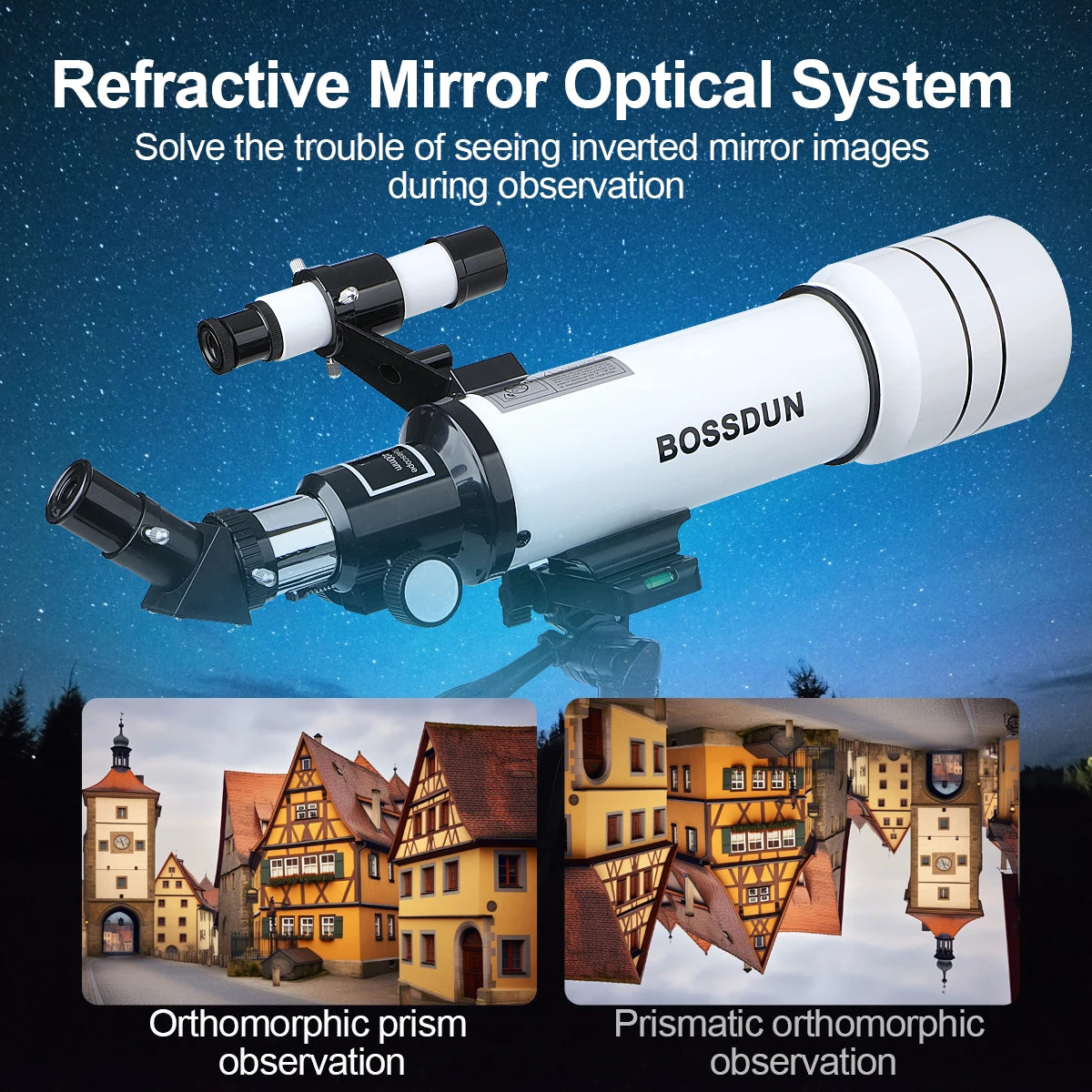 BOSSDUN 40070 Telescope w/Phone Adapter & Sturdy Tripod - 70mm Aperture for Stargazing, Birding, Beginners, Portable Scope