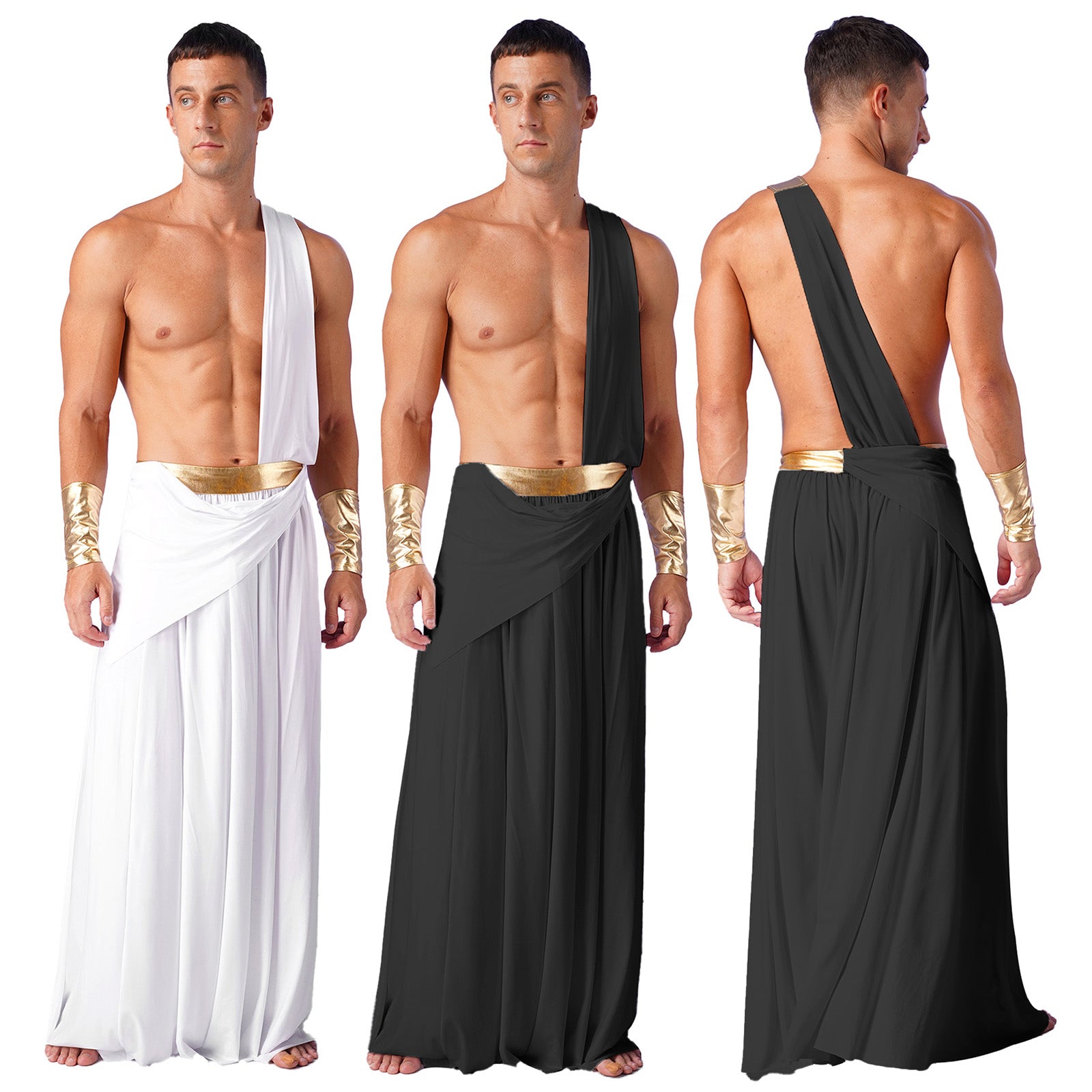 Mens Ancient Greek God Toga Gladiator Costumes Roman Emperor One Shoulder Sleeveless Robe Halloween Medieval Warrior Outfits
