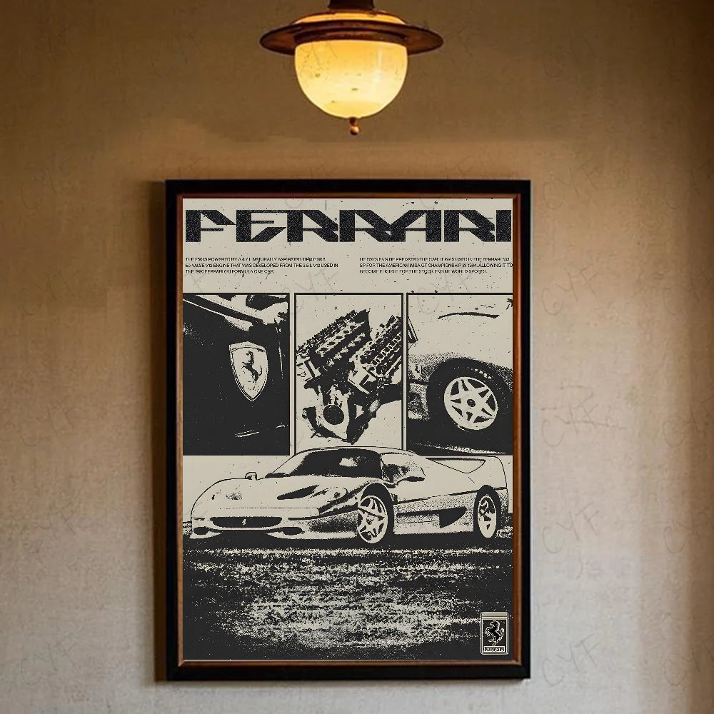 Luxury Classic Retro Red Super Sports Car F40 Art High-quality Printed Posters Homeliving room Wall Art Garage Room Decor