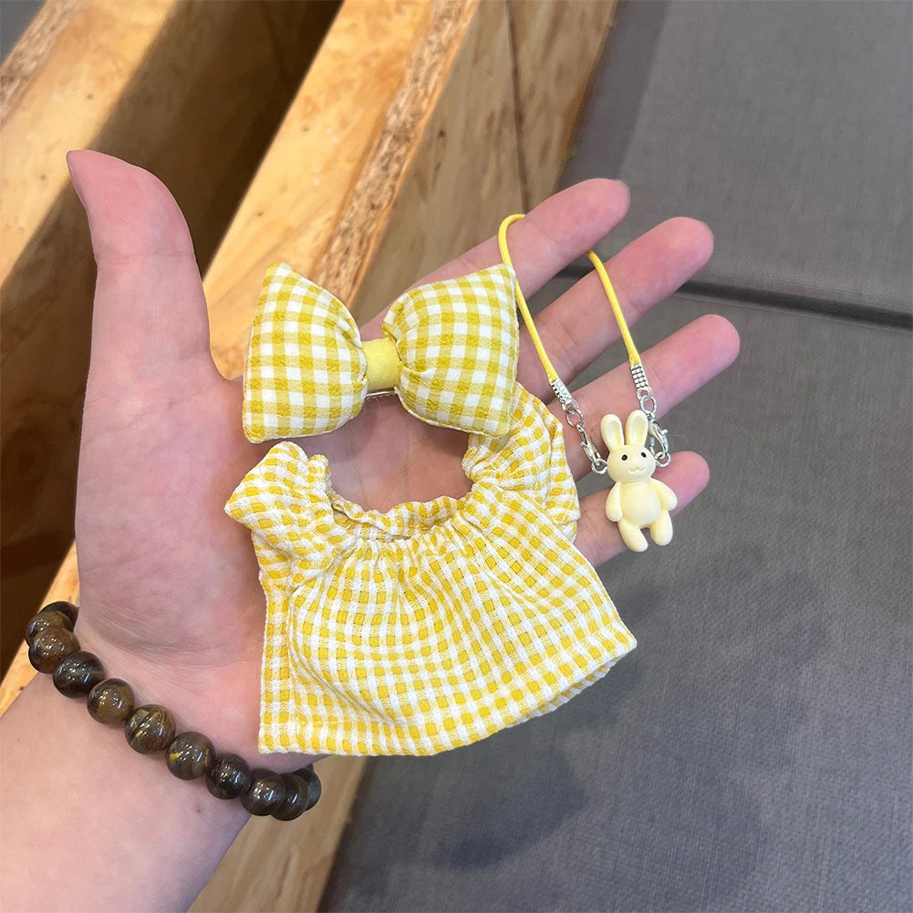 For Korea Kpop Exo Labubu Idol Dolls Jean Dress Big Bowknot Doll Clothes Kids Gift 15-17cm Cute Mini Clothes Doll Accessories