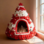 Winter Christmas Tree Cat Nest Handmade /Finished Cat Bed /Winter Warmth Semi Enclosed Dog Nest Felt Cone Pet House 크리스마스 고양이 굴