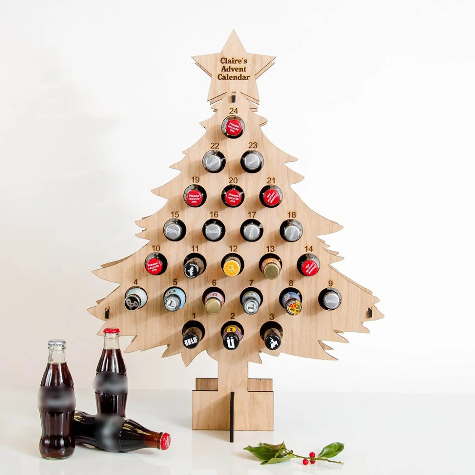 Christmas Countdown Wine Rack Wooden Christmas Tree Shaped Bottle Holder Festive Decor Ornament Craft Accessory