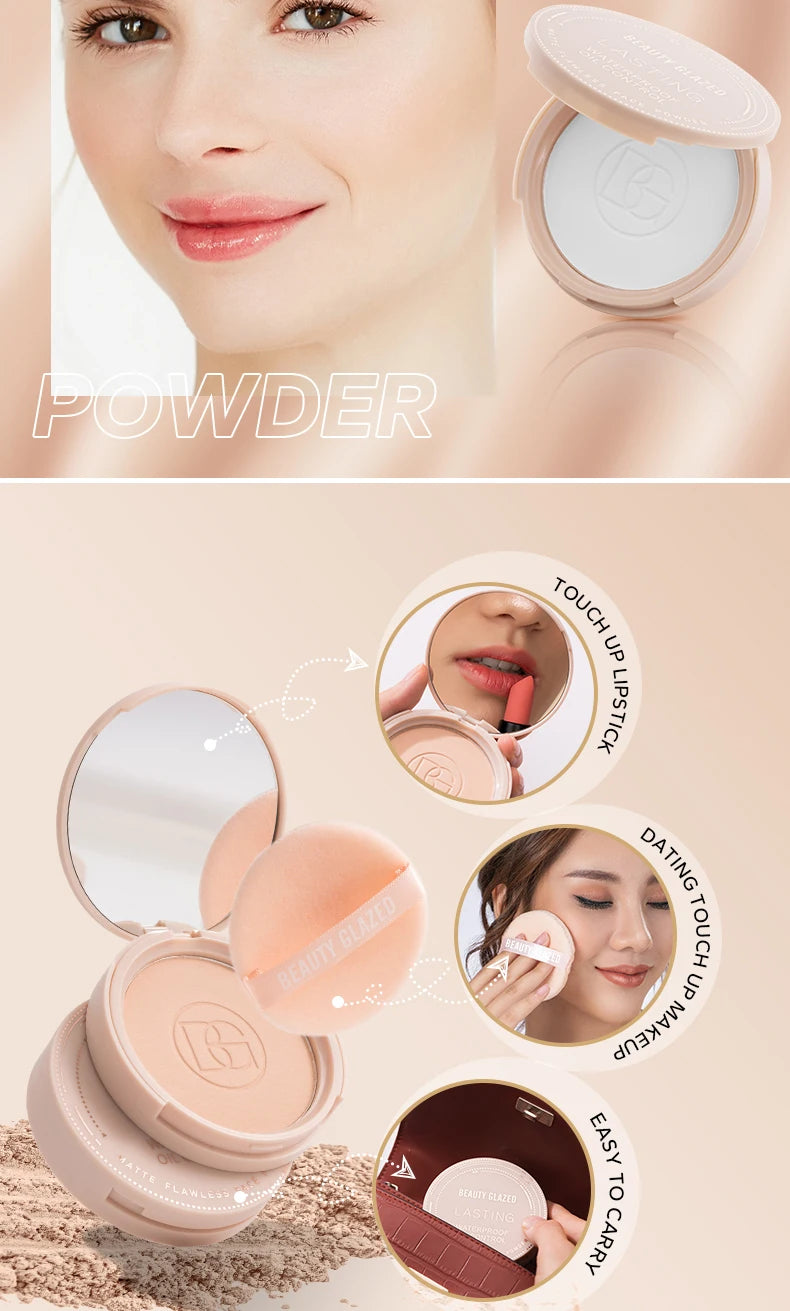 BEAUTY GLAZED Oil Control Matte Face Powder Long Lasting Flawless Setting Powder Face Makeup With Mirror