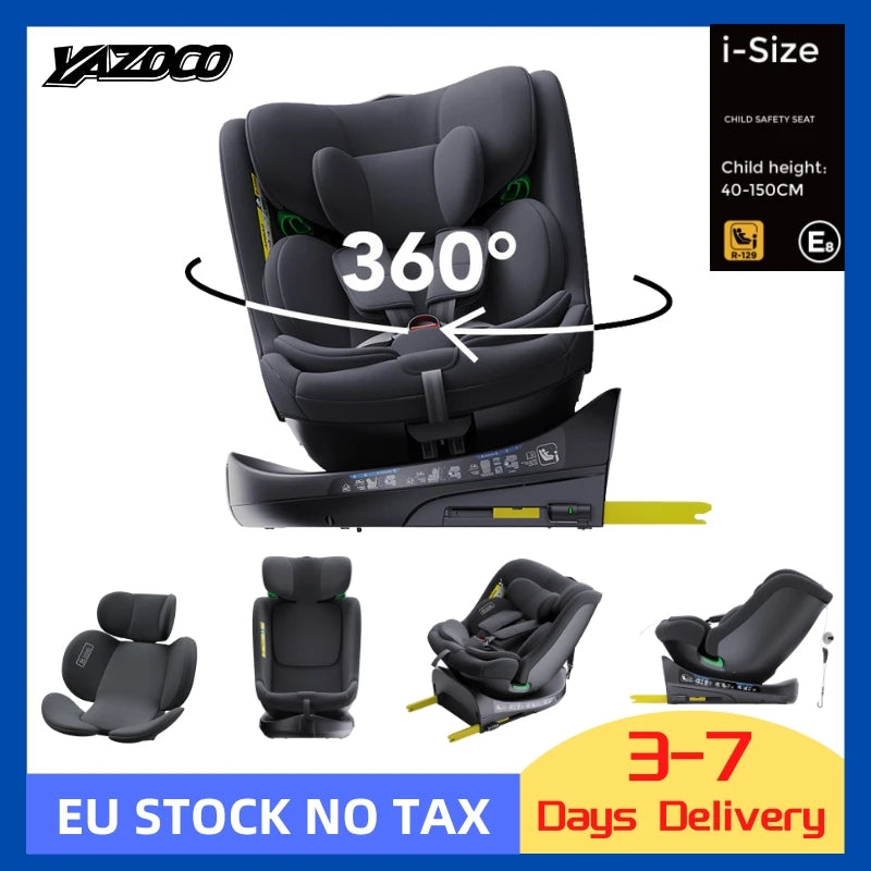 Child seat 360° ISOFIX rotating baby car seat, ECE R129/0-36 kg/0-12 years, 5-point seat belt
