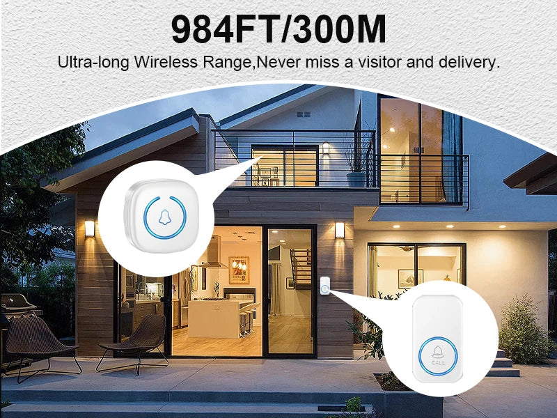 Wireless Doorbell Intelligent Welcome Door Bell 300M/984 FT Remote 60 Songs Melodies Home Smart Doorbell US EU UK Plug Optional