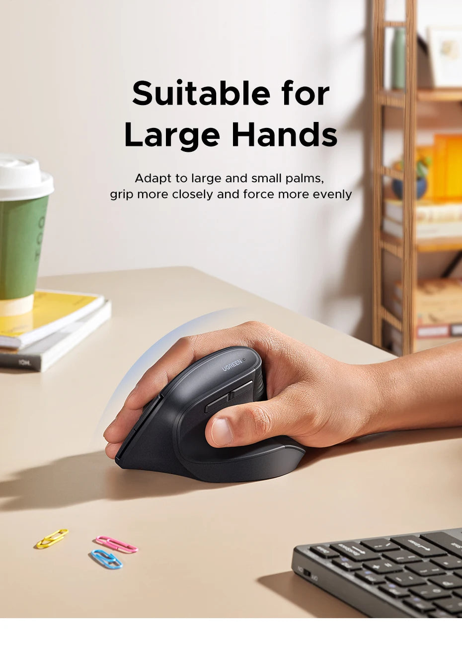 UGREEN Vertical Wireless Mouse 2.4G Ergonomic 4000DPI 6 Mute Buttons for MacBook Tablet Laptops Computer PC Mice Black Pink