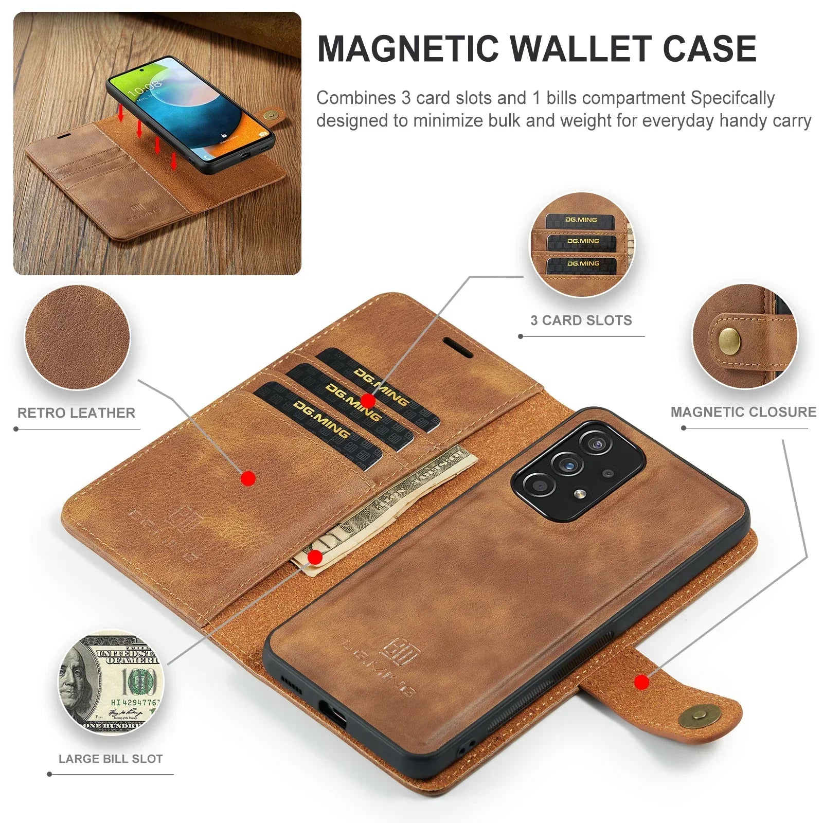 Detachable Magnetic Leather Cover for Samsung Galaxy S20 S21 S23 S24 FE S25 S22 Plus Note 20 Ultra A55 Wallet Card Holder Case