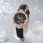 Women Watch Ring Necklace Earrings Bracelet Set Watches Butterfly Leather Strap Ladies Quartz WristWatch (No Box)
