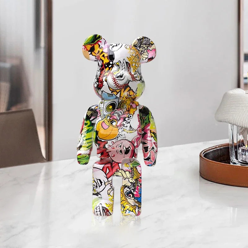 Graffiti Bear Figurine 27cm – Abstract Home Decor & Money Jar