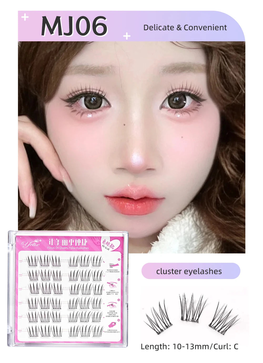 Yelix large capacity Self-Adhesive Eyelashes No Glue Fake Lashes Extensions Reusable for Makeup Soft Mink Eyelashes