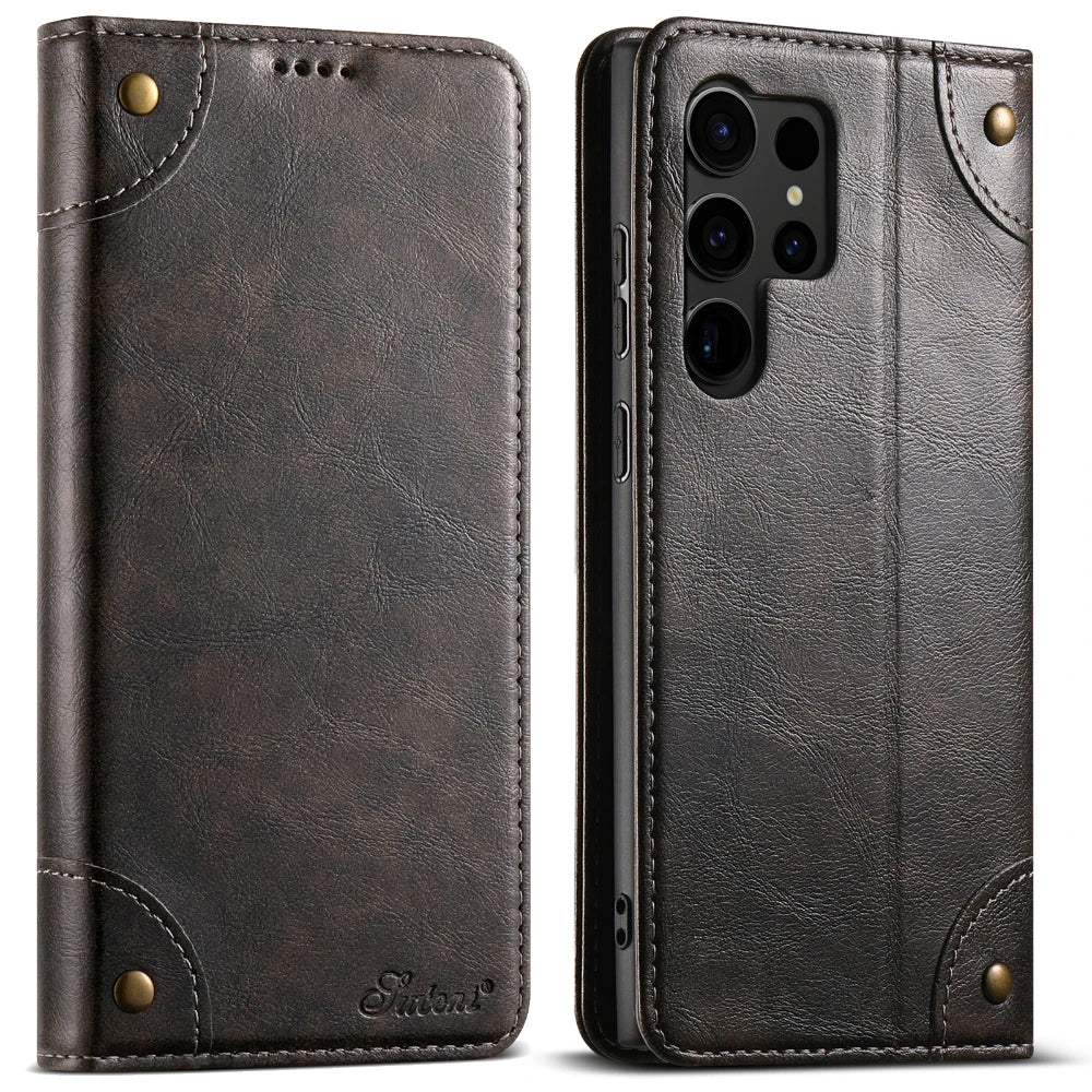Flip Leather Phone Case for Samsung Galaxy S25 S24 Ultra S23 S22 Plus S 25 Note 20 with Magnetic Card Slot Holder Cover LS055
