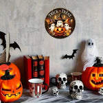 Halloween Round Wooden Signage - Cute Ghost, Pumpkin, Witch Hat Design, Suitable for Home, Door, Garden, Halloween Decoration