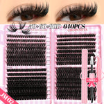 GROINNEYA DIY Lash Clusters Set Mixed Tray Lashes Kit Fluffy Individual Lashes Extension with Lash Bond and Seal At Home Makeup