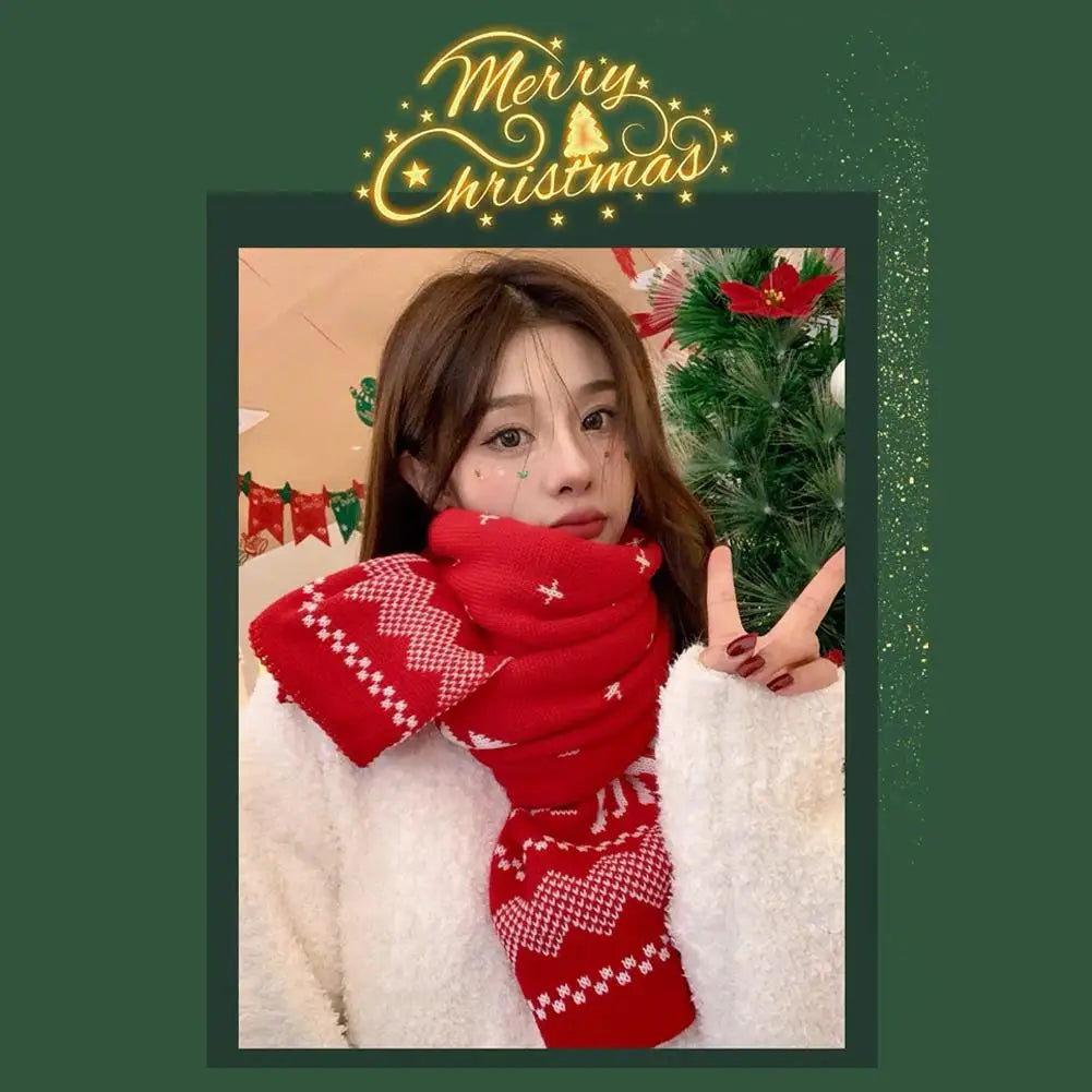 Christmas Atmosphere Santa Claus Knitted Red Scarf For Women New Style Warm Neck Protection Knitted Scarf Versatile Shawl