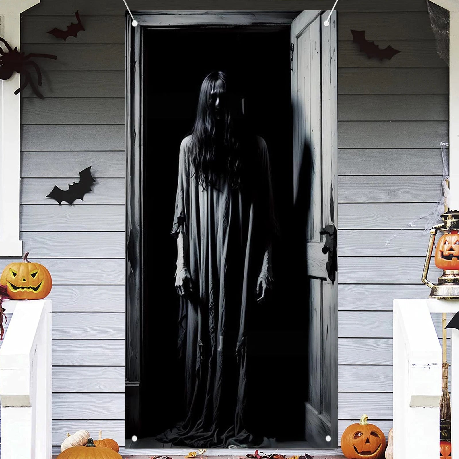 Halloween Door Cover, Halloween Door Backdrop Banner Ghost Creepy Devil Go Crazy Terror Theme Scary Halloween Party Decoration S