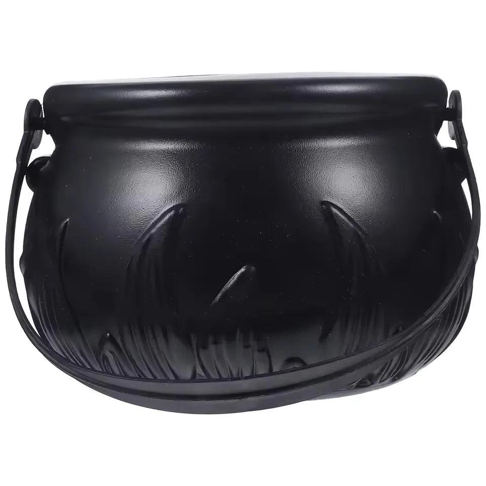 Halloween Themed Decorations Large Size Witch Bucket Plastic Round Basket Candy Cauldron Bucket Witch Basket Plastic Treat Black