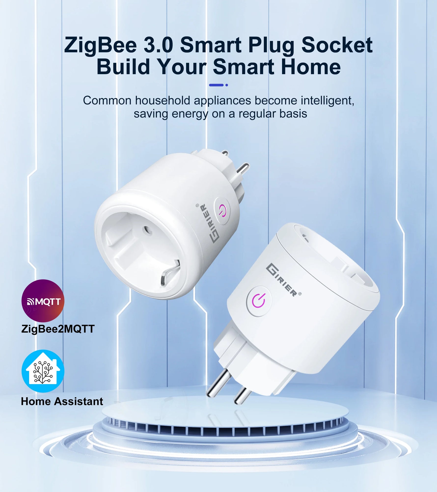 GIRIER Smart Plug ZigBee 20A Smart Home Outlet Socket EU 4200W with Power Monitor Function Supports Alexa Google Home Assistant