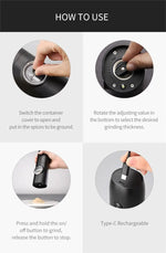 Rechargeable USB Electric Automatic Salt and Pepper Grinder Set Gravity Spice Mill Adjustable Spices Grinder Kitchen Tools