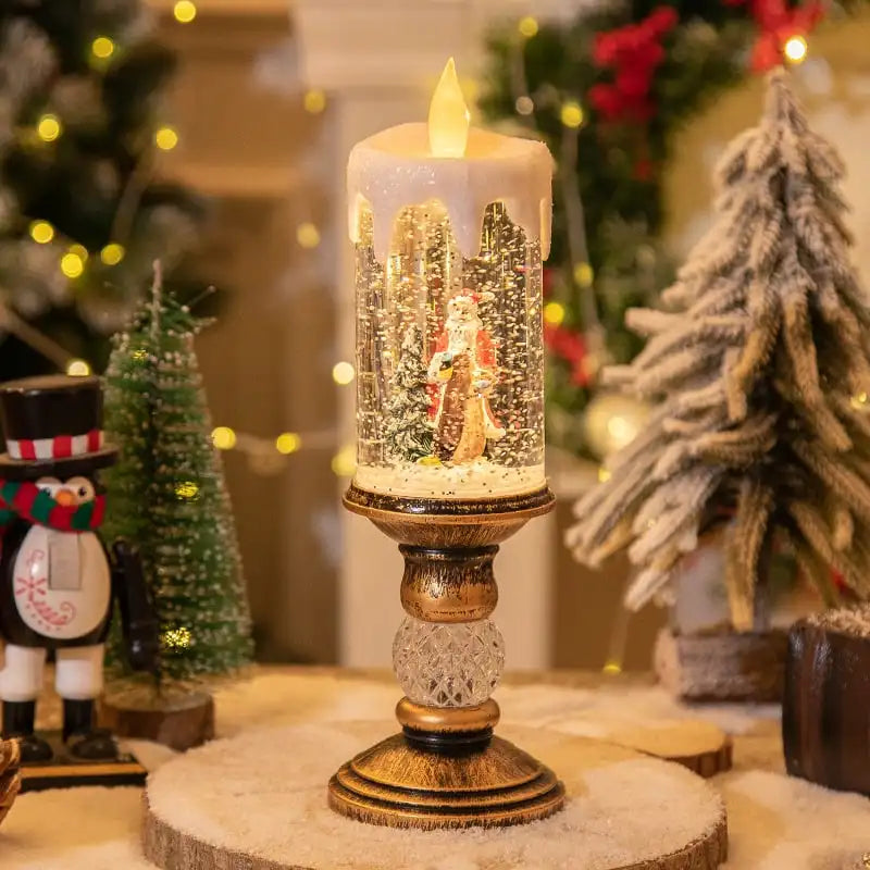 Christmas LED Candle Light Flameless Rotating Waterfall Sparkling Candle Light Crystal Electronic Candle Desktop Decoration Gift