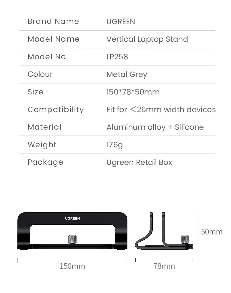 UGREEN Vertical Laptop Stand For MacBook Pro Aluminum Portable Notebook Stand Laptop Support MacBook Air Pro Tablet Phone Stand