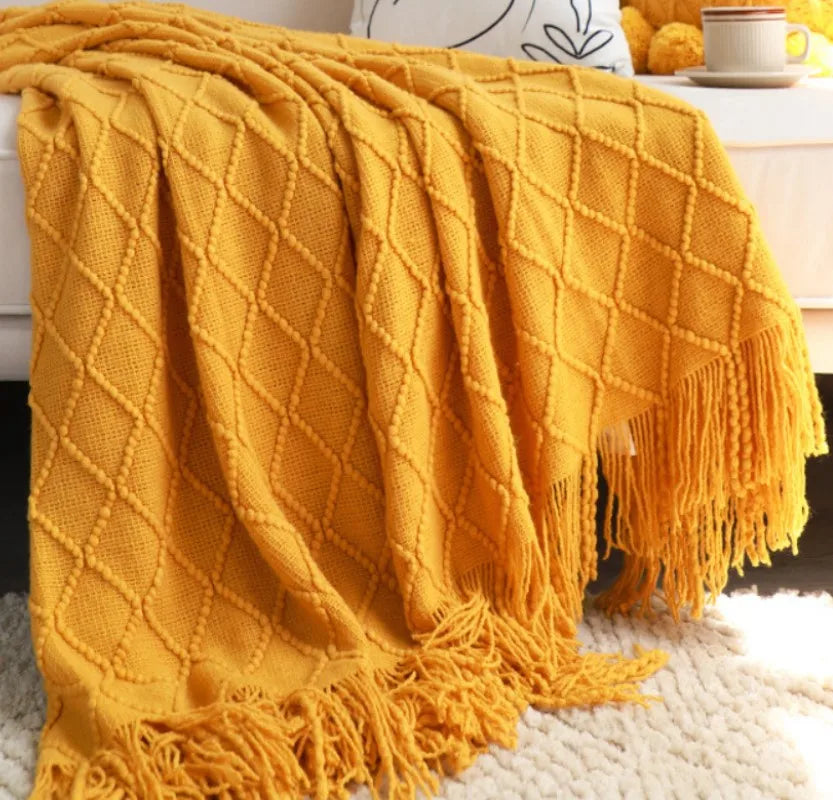 White Boho Throw Blankets Textured Big Knitted Blankets Chunky Vintage Luxury Throw Bedspread Blanket Cover Manta Para Sofá