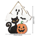 Halloween Decorative Wooden Sign with Ghost, Black Cat, Pumpkin and Bat - Perfect for Seasonal Home Decoration