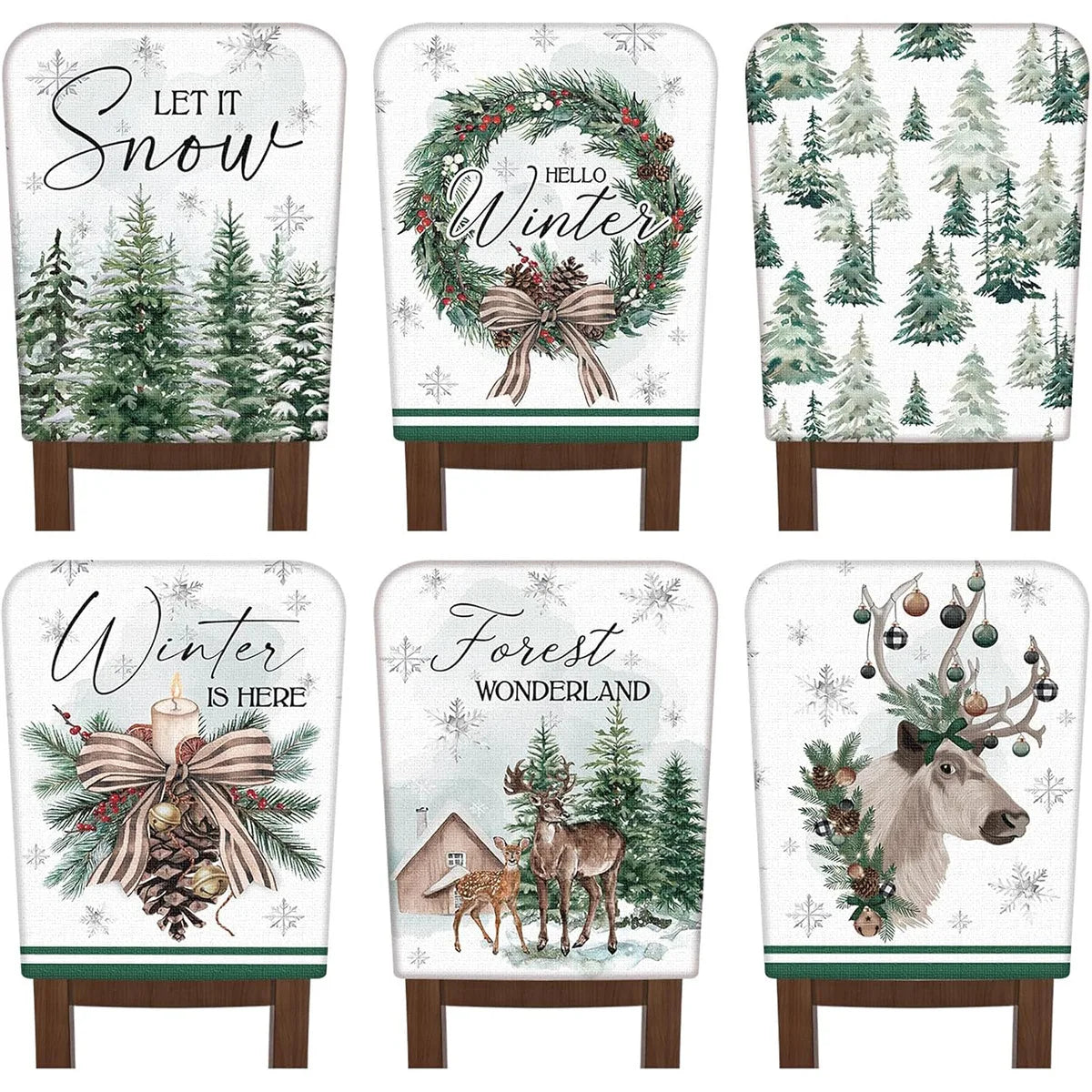 Christmas Chair Covers for Dining Room Set of 6 Xmas Party Holiday Decoration Washable Cover Chair kitchen Slipcover