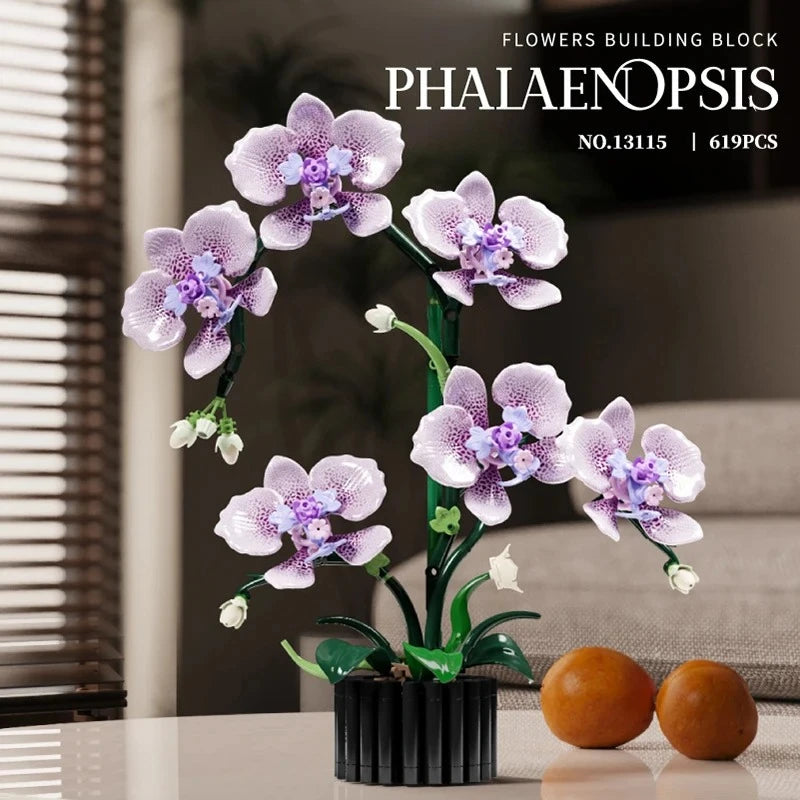 619PCS Phalaenopsis Building Blocks Flowers Orchid Potted Plants Simulation Model Home Decor Kids Puzzle Toy Girls Birthday Gift