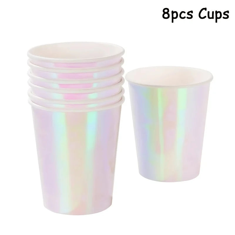 Lovely Pink Laser Disposable Tableware Girls Women Party Decoration Ghost Plates Paper Napkins Cups Halloween Parties Supply