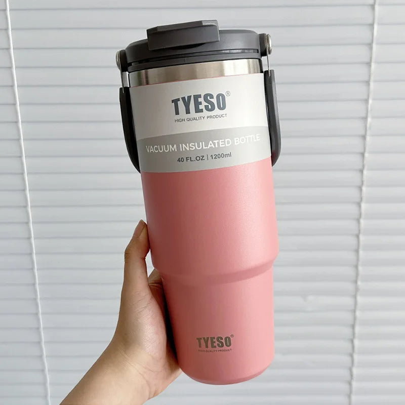 Tyeso 600/750/900ML Car Coffee Cup Thermo Bottle with Straw Portable Sport Insulated Vacuum Flask Travel Thermal Water Bottle