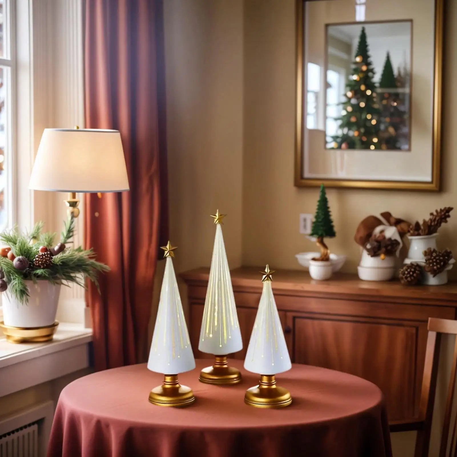 Table Christmas Tree 3 Pieces Christmas Sculpture Indoor Resin Star Tree Figurine For Home Room Winter Party Decorations Table