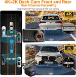 4K+2K Front and Rear Dash Cam Built-in WiFi 3 Inch IPS Car Video Camera WDR Night Vision G-Sensor 24H Parking Mode APP Control