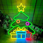 Christmas Neon Sign Tree Gift Box Light Decorations Dimmable LED Light Up Sign for Wall Decor Party Kids Gift Winter Home